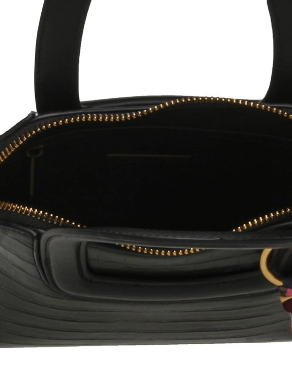Steve Madden Black Croc-Embossed Top-Handle Satchel with Pink Multi-Color Scarf